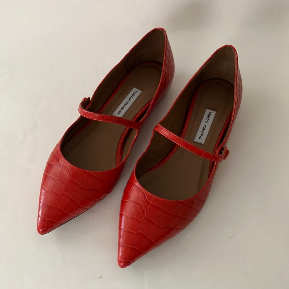 Tabitha Simmons Hermione flats. Red embossed croc, size 38. New w/box, dust bag